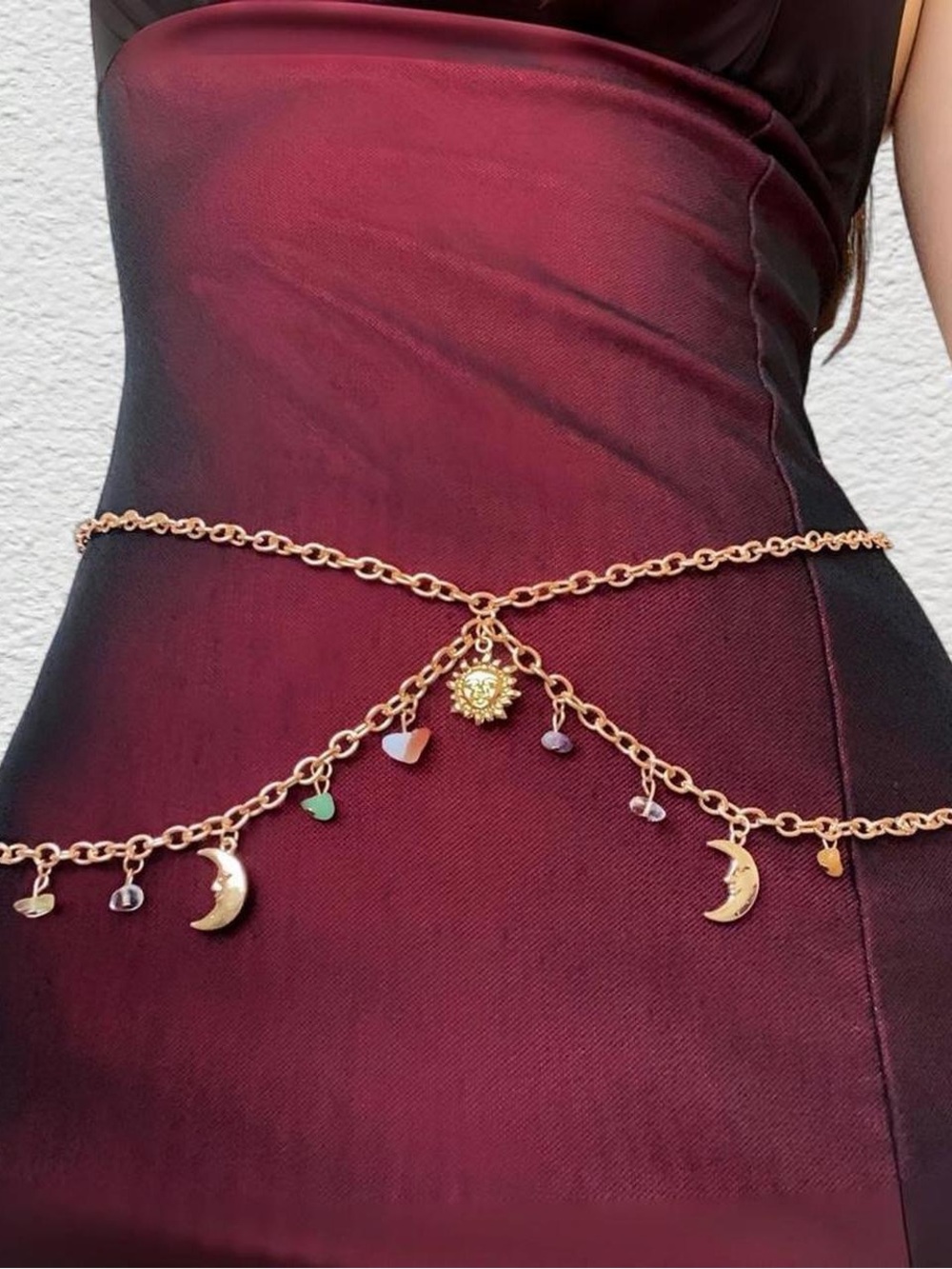 Sun Moon Stars stone crystal layered Bohemian Celestial Body Chain Gold Belt